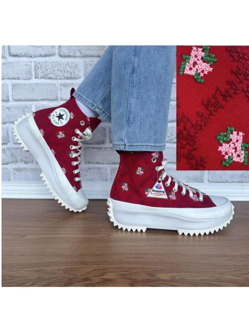❤️CONVERSE Run Star Hike Hi Platform Rose Cross Stitch 7.5 Women Sneaker A14885C